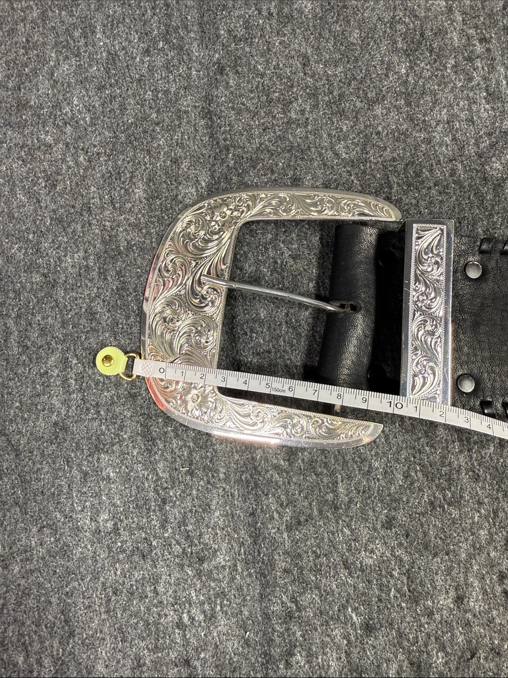 “VINTAGE”. Big AL Vintage Western Black Leather Belt with Silver Engraved Buckle - Picture 15 of 16